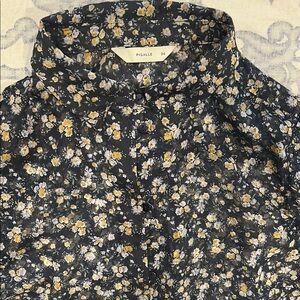 PIGALLE Black Floral Button-Up Blouse with Yellow Accents